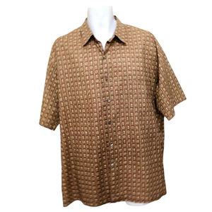 Tori Richard Men's Palm Hawaiian Shirt Size XL Geometric Brown Lawn Cotton Top